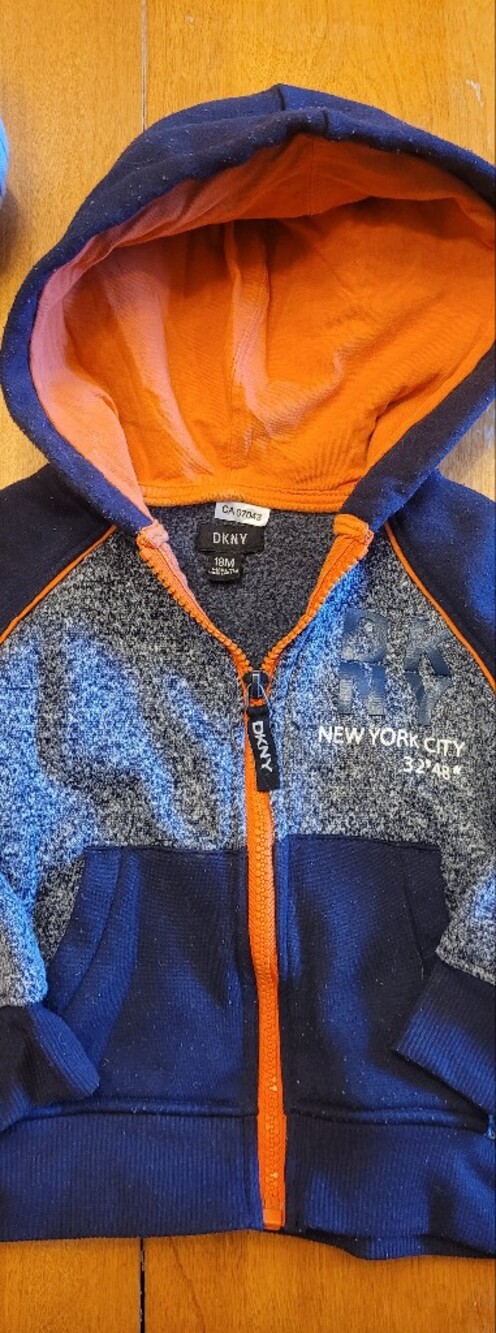 DKNY Boys Navy, Heather Gray & Orange Hooded Zip Sweatshirt